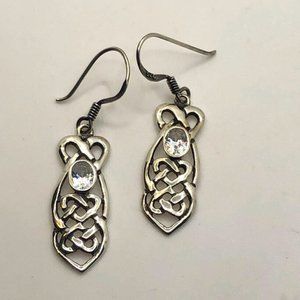 Vtg Sterling &Cz Stone Celtic Knot Shepherds Hook Earrings 1.5”